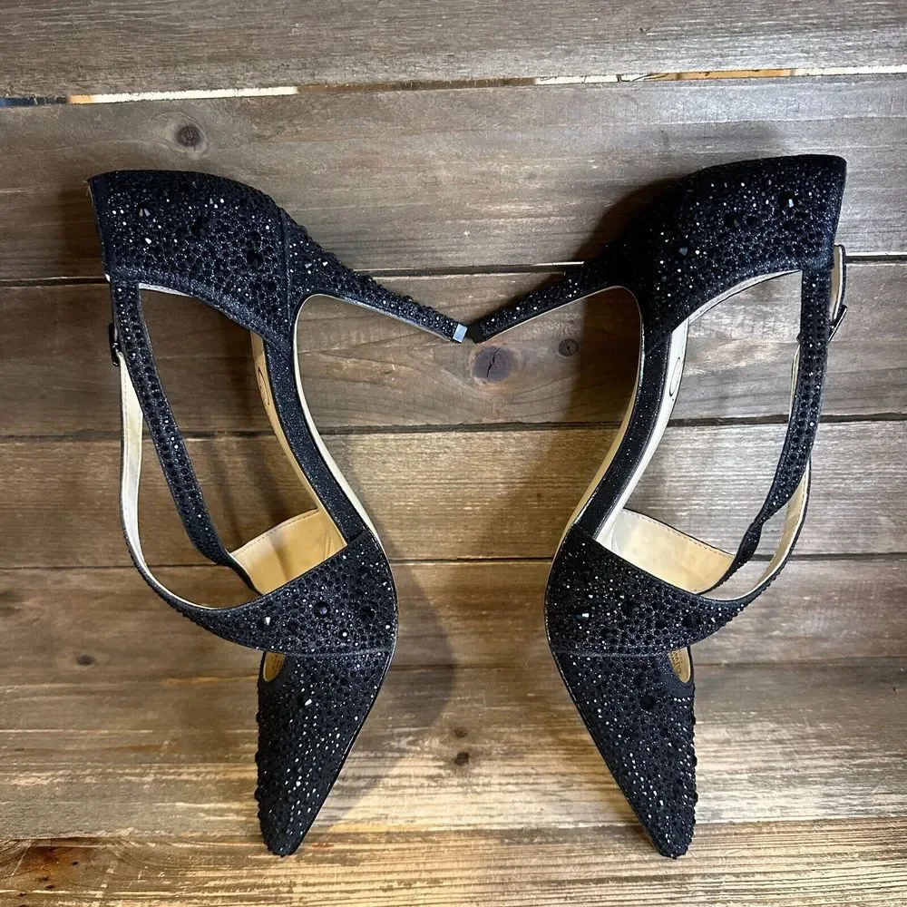NIB Womens Jessica Simpson Accile Black Micro Flash‎ Rhinestone Heels Size 8.5 M